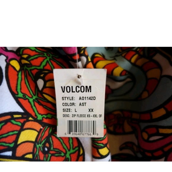 Volcom Multicolor Graphic Zip Hoodie - Pink, Light Blue, Green - Picture 3 of 3